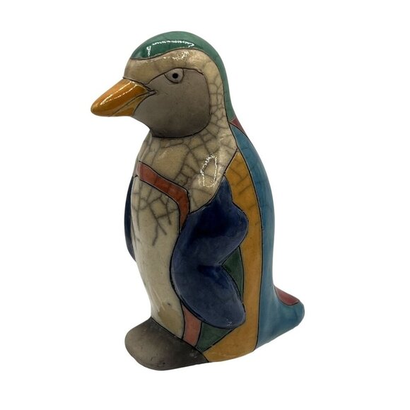 Fenix Raku Pottery Handcrafted Signed 5.5" Ceramic Penguin Artisan Collectible - Picture 2 of 11